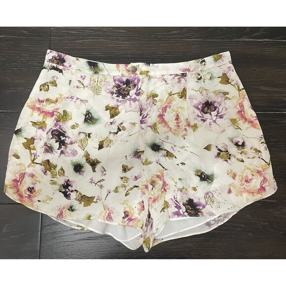 HAUTE HIPPIE Floral Silk Shorts Size 4 Cream Garden Spring Flowers Rose - Picture 1 of 7